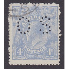 Australian    King George V    4d Blue   Single Crown WMK  Worn Plate at Right Frame  Perf O.S. Late..